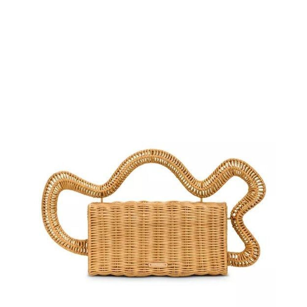 Cult Gaia Elsa Clutch Natural Rattan Sculptural Wave Handle Bag Nib Retail $495